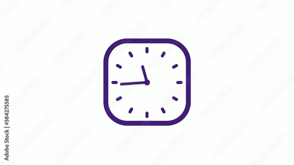 Purple dark square clock icon on white background,12 hours counting down clock icon Purple dark square clock icon on white background,12 hours counting down clock icon
