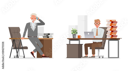 Old businessman working in office character vector design. Presentation in various action. no27