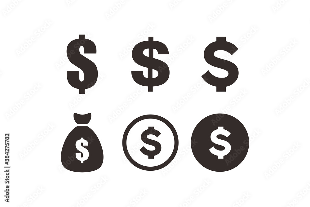 Set of Simple Flat Black Dollar Icon Sign Illustration Design, Silhouette Dollar Symbol Collection Template Vector Set of Simple Flat Black Dollar Icon Sign Illustration Design, Silhouette Dollar Symbol Collection Template Vector