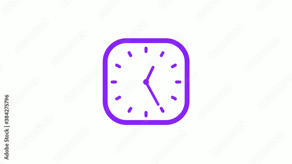 Purple color square clock icon on white background,12 hours counting down clock icon Purple color square clock icon on white background,12 hours counting down clock icon