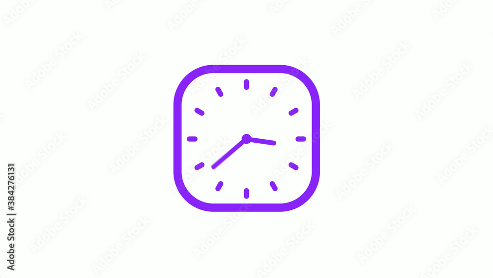 Purple color square clock icon on white background,12 hours counting down clock icon