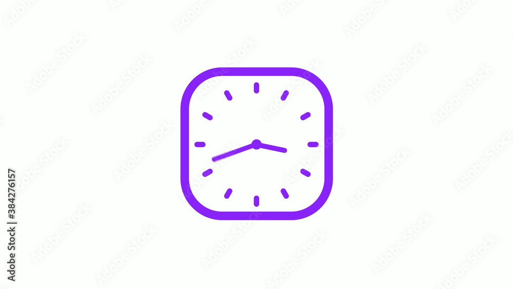 Purple color square clock icon on white background,12 hours counting down clock icon Purple color square clock icon on white background,12 hours counting down clock icon