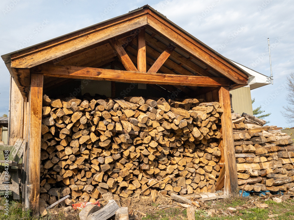 woodshed filled with firewood ready for winter woodshed filled with firewood ready for winter