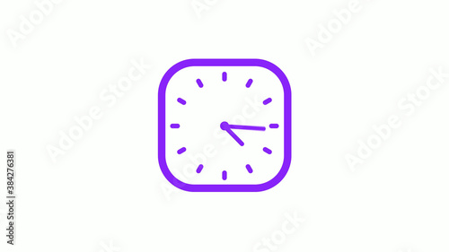 Purple color square clock icon on white background,12 hours counting down clock icon © MSH