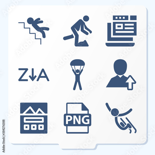 Simple set of 9 icons related to descending