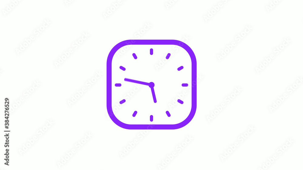 Purple color square clock icon on white background,12 hours counting down clock icon