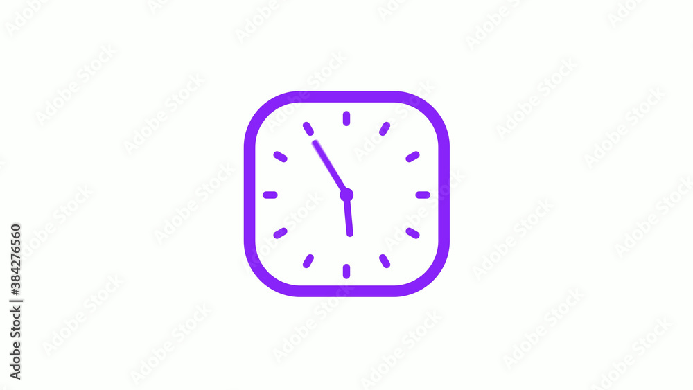 Purple color square clock icon on white background,12 hours counting down clock icon Purple color square clock icon on white background,12 hours counting down clock icon