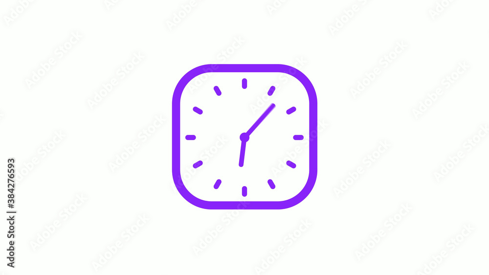 Purple color square clock icon on white background,12 hours counting down clock icon Purple color square clock icon on white background,12 hours counting down clock icon