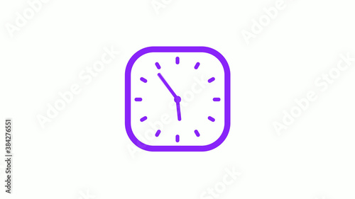 Purple color square clock icon on white background,12 hours counting down clock icon