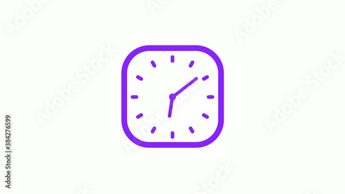 Purple color square clock icon on white background,12 hours counting down clock icon