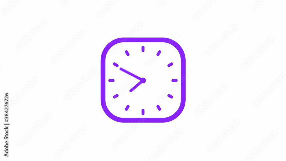 Amazing purple color square clock isolated on white background,New clock icon Amazing purple color square clock isolated on white background,New clock icon