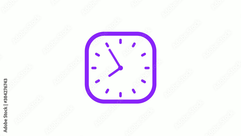 Amazing purple color square clock isolated on white background,New clock icon Amazing purple color square clock isolated on white background,New clock icon