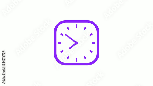 Amazing purple color square clock isolated on white background,New clock icon