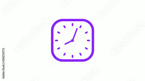 Amazing purple color square clock isolated on white background,New clock icon