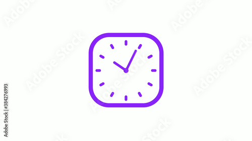 Amazing purple color square clock isolated on white background,New clock icon