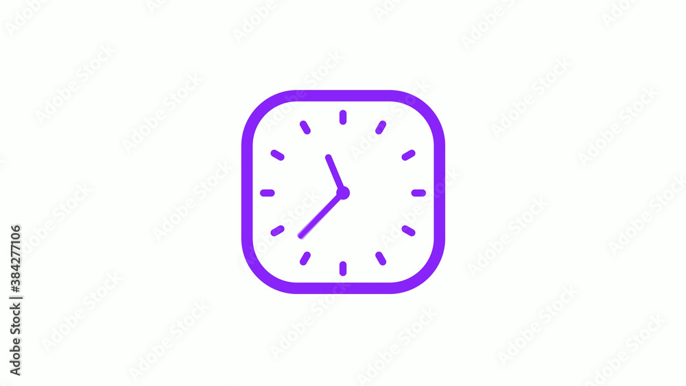 Amazing purple color square clock isolated on white background,New clock icon Amazing purple color square clock isolated on white background,New clock icon