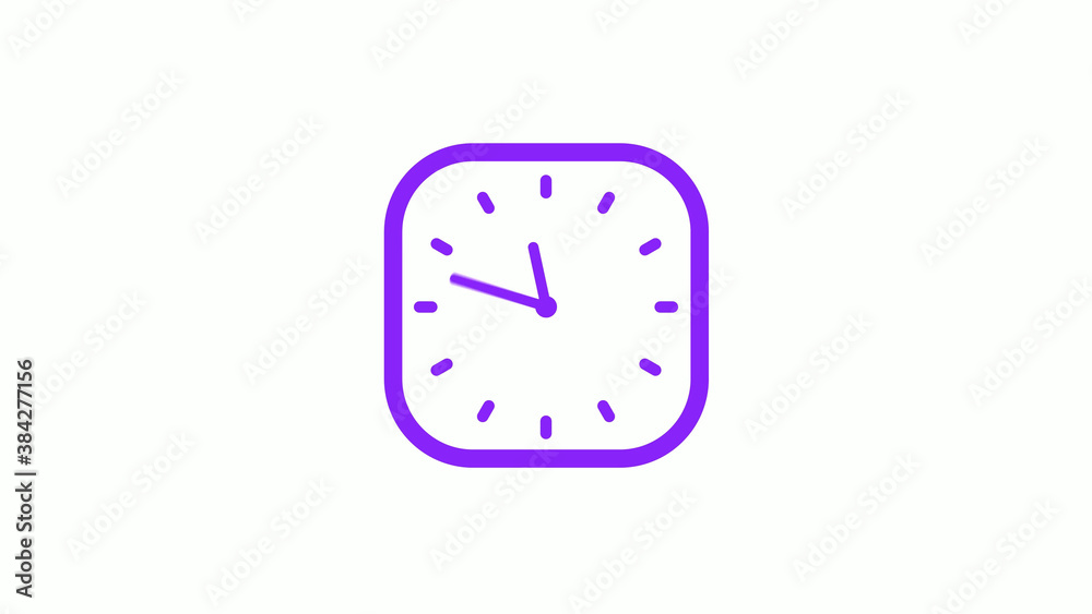 Amazing purple color square clock isolated on white background,New clock icon