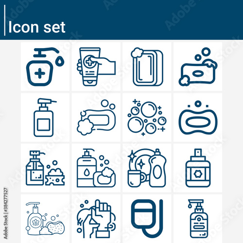 Simple set of washing powder related lineal icons.