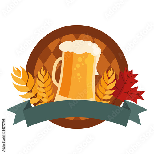 beer glass and barrel with wheat ears vector design