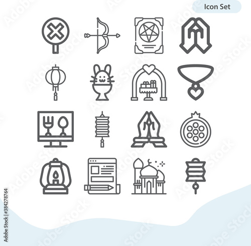 Simple set of islam related lineal icons.