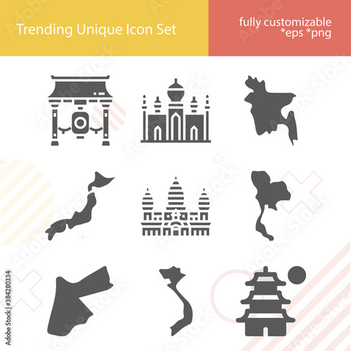 Simple set of asean related filled icons.