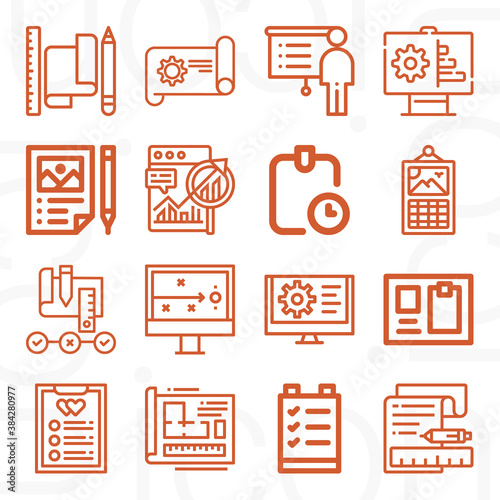 16 pack of plotting  lineal web icons set