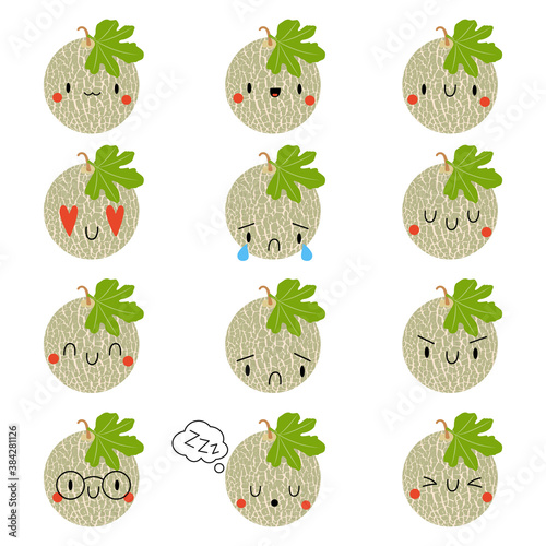 Set Kawaii Cartoon Melon. Vector Illustration EPS. 