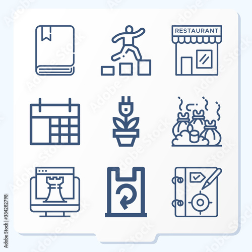 Simple set of 9 icons related to sustainable