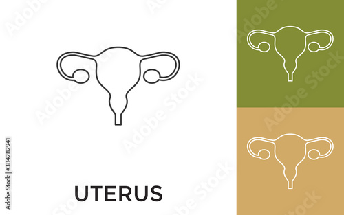 Editable Uterus Thin Line Icon with Title. Useful For Mobile Application, Website, Software and Print Media.