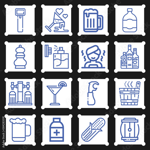 16 pack of whiskey  lineal web icons set