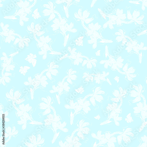 Seamless pattern with white silhouette on light blue background