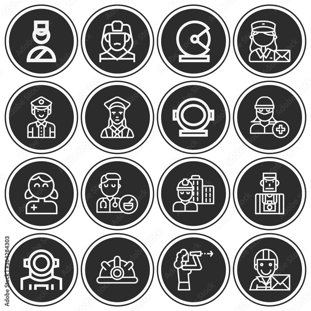 16 pack of occupations  lineal web icons set