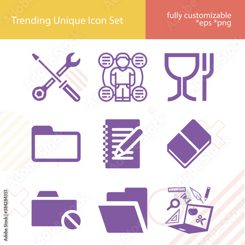 Simple set of relevant related filled icons.