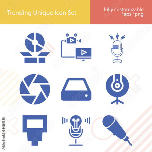 Simple set of diaphragm related filled icons.