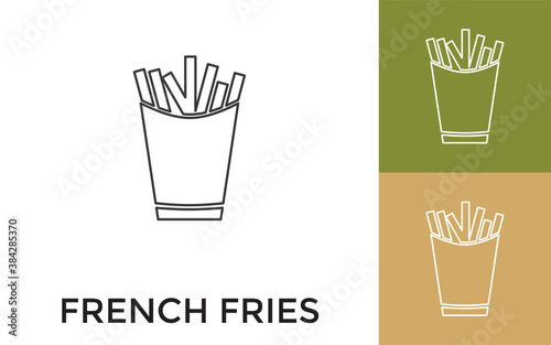 Editable French Fries Thin Line Icon with Title. Useful For Mobile Application, Website, Software and Print Media.