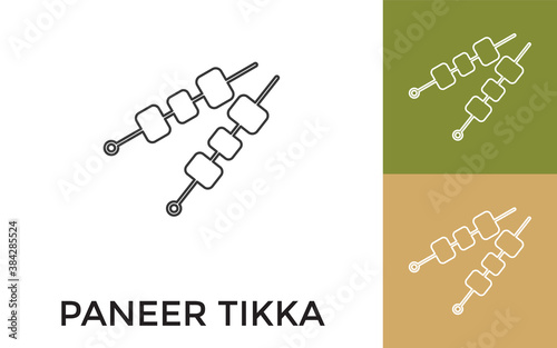 Editable Paneer Tikka Thin Line Icon with Title. Useful For Mobile Application, Website, Software and Print Media.