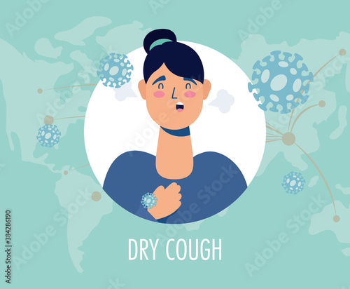 woman sick with dry cough covid19 symptom character