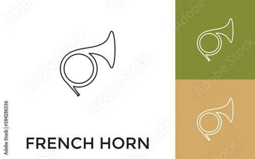 Editable French Horn Thin Line Icon with Title. Useful For Mobile Application, Website, Software and Print Media.