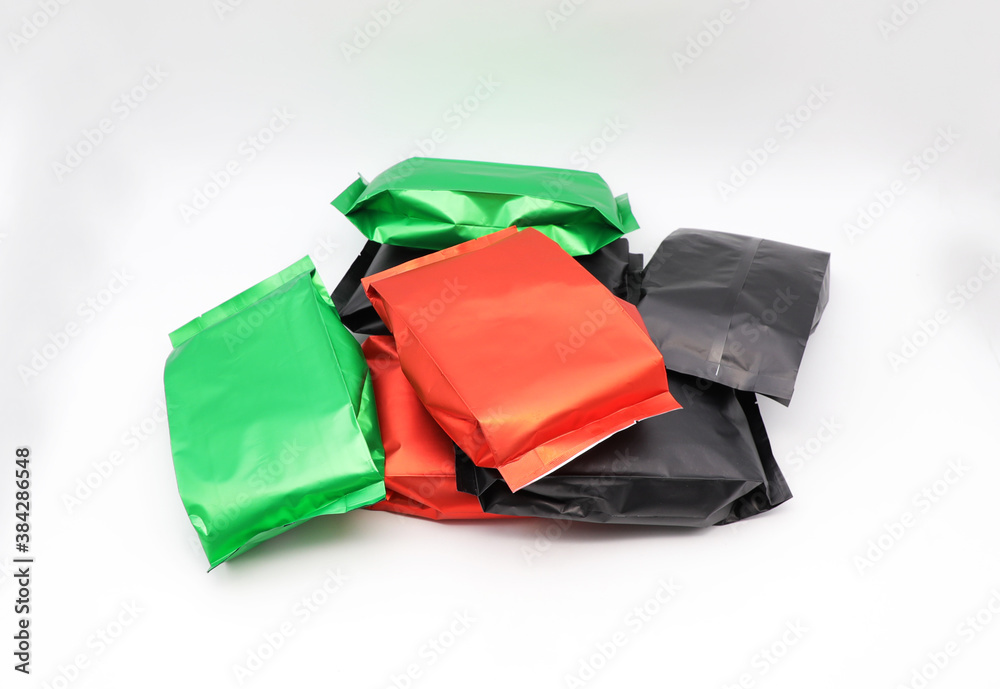 stack of Packaging bags isolated on white background.