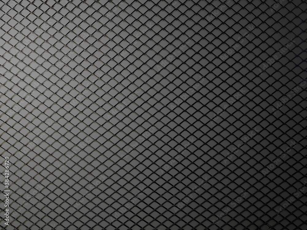 Black metal wire woven grid texture background.