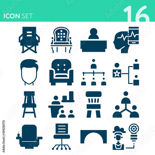 Simple set of 16 icons related to chief