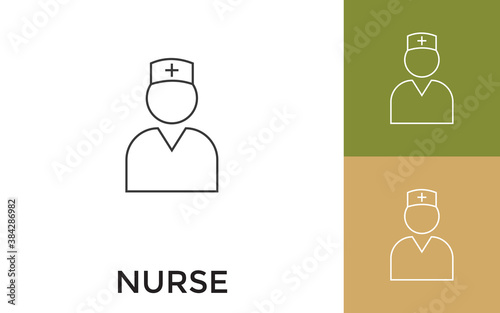 Editable Nurse Thin Line Icon with Title. Useful For Mobile Application, Website, Software and Print Media.