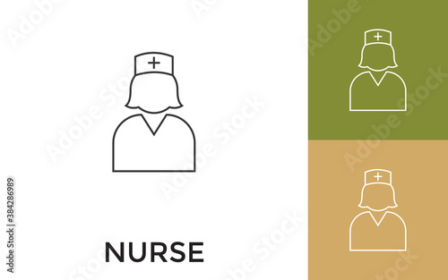 Editable Nurse Thin Line Icon with Title. Useful For Mobile Application, Website, Software and Print Media.