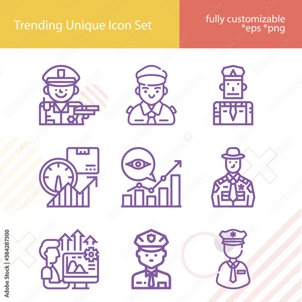 Simple set of sheriff related lineal icons. Simple set of sheriff related lineal icons.