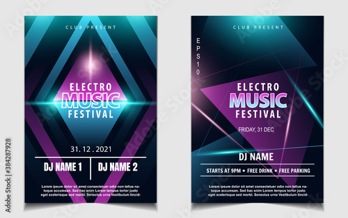 Night dance party music layout design template background with dynamic gradient style. Colorful neon electro style vector for concert disco, club party, event flyer invitation, cover festival poster