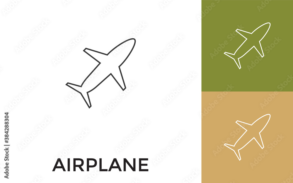 Editable Airplane Thin Line Icon with Title. Useful For Mobile Application, Website, Software and Print Media.