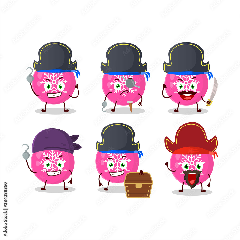 Cartoon character of christmas ball pink with various pirates emoticons