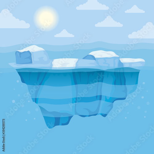 iceberg block and sun arctic scene landscape