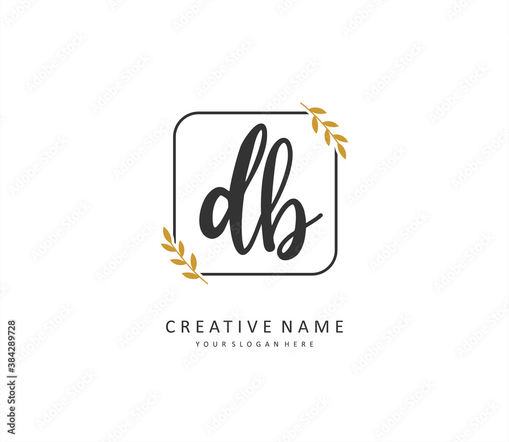 D B DB Initial letter handwriting and signature logo. A concept handwriting initial logo with template element.