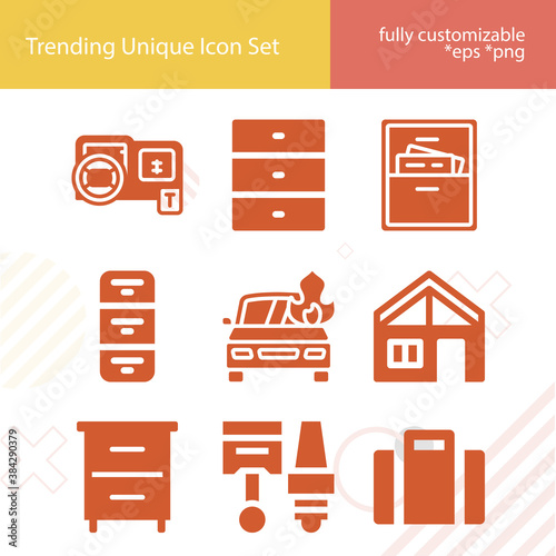 Simple set of compartment related filled icons.